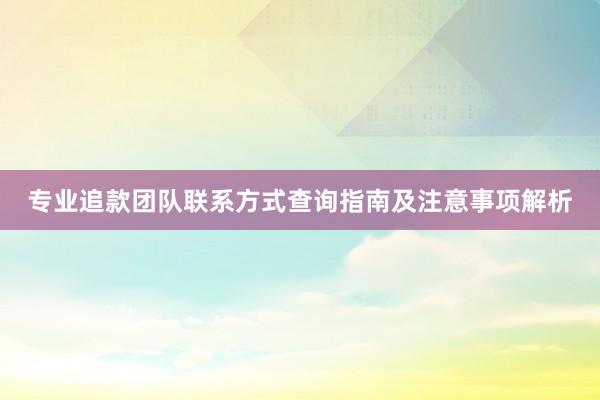 专业追款团队联系方式查询指南及注意事项解析