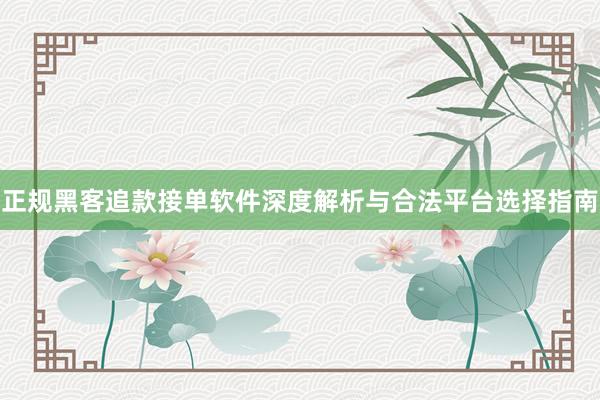 正规黑客追款接单软件深度解析与合法平台选择指南