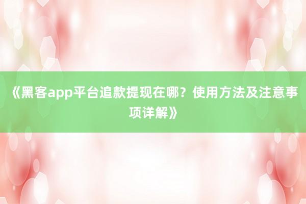 《黑客app平台追款提现在哪？使用方法及注意事项详解》
